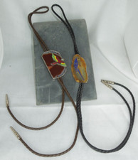 1 Black  1 Brown Bolo ties polished slice rock w/ Parrot 1-Flying NEW D