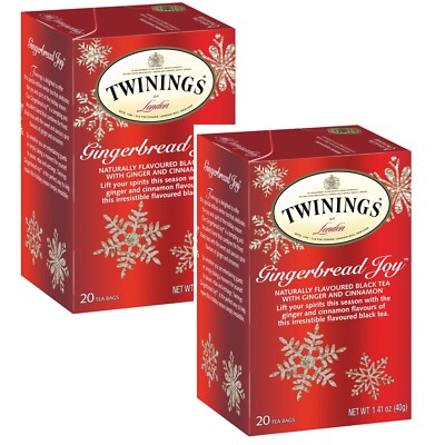 Twinings GINGERBREAD JOY Black Tea 20 Bags Ginger & Cinnamon Sweet Savory 2 Pack