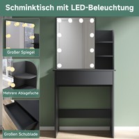 Frisiertisch Schminktisch Kosmetiktisch Kommode Spiegel Led Beleuchtung Schwarz