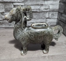 Chinese 8"x9" Ram Sheep Goat Metal Incense Burner Art Statue Sculpture Figurine