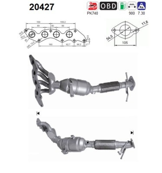 AS Katalysator 20427 FüR Volvo MAX Focus Ford 2 DM2 Turnier Flexifuel V50 545-image