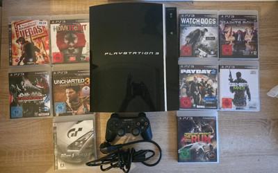 Sony PlayStation 3 PS3 Fat Konsole 80GB   Schwarz CECHL04 Set mit Spiele-Paket