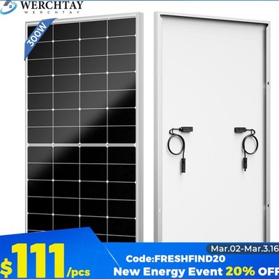 300W Watt Monocrystalline Solar Panel 12V Charging RV Camping Home Off-Grid Boat