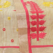 Sanskriti Vintage Cream Dupatta Long Stole Art Silk Embroidered Wrap Veil/Hijab