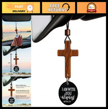 Daily Bible Verse Rearview Mirror Cross Charm - Scripture Car Ornament, "I Am wi
