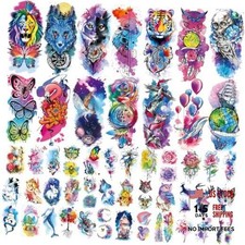86 Sheets Temporary Tattoo - 14 Sheets Large Half Arm Fake Flower Cat Owl Berry