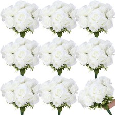 56 Heads White Silk Roses Artificial Flowers Bulk, Valentine Fake Velvet Rose...