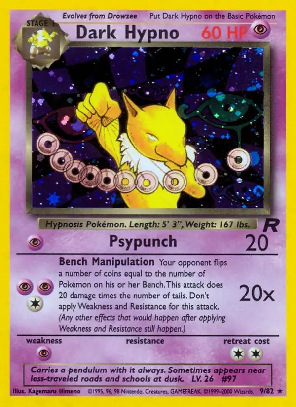 Dark Hypno - 9/82 - Pokemon Team Rocket Unlimited Holo Rare Card WOTC NM