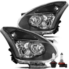 Halogen Headlights 2008-2015 Rogue Select Black Housing Driver Passenger Bulbs