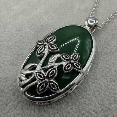 Silber 925 QVC Halskette mit Öffnung Anhänger grüner Stein