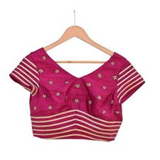 Indian Pre-owned Purple raw silk Hand Embroidered Blouse/Top/Crop M Size