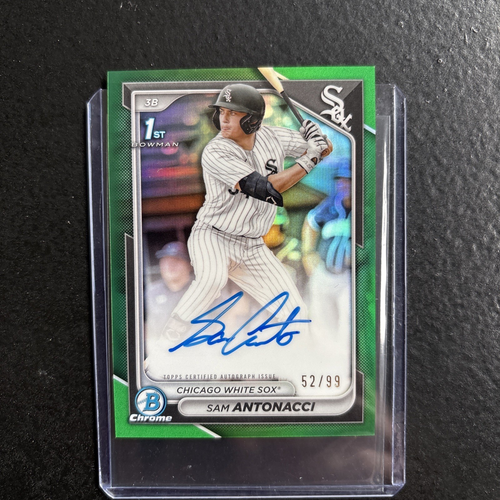 SAM ANTONACCI 2024 BOWMAN CHROME 1ST AUTOGRAPH GREEN REFRACTOR AUTO /99 #CPA-SA