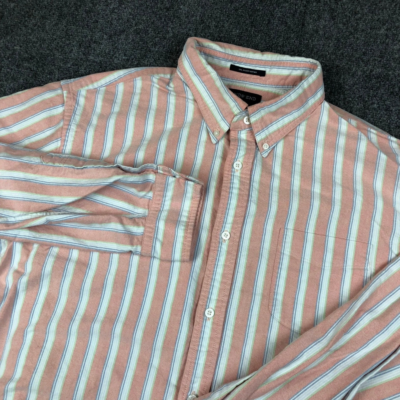 Lands End Sail Rigger Oxford Shirt Mens XL Pink Blue Striped Button Down XL