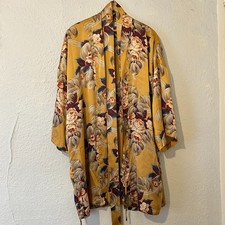 Vintage Victoria's Secret Womens M 100 Silk Gold Label Yellow Floral Robe