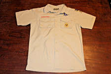 Boy Scouts of America BSA Men's Shirt Tan Small Glued Patches Short Sleeve