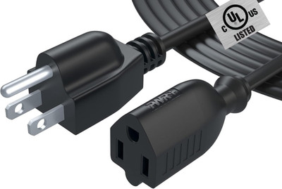 12Ft Power Extension Cord Cable Extender - 18AWG NEMA 5-15P to 5-15R Strip