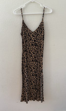 Reformation Crimini Leopard Print Slip Dress Brown Black High Slit Strap Size 12
