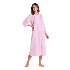 Nwt 74 Miss Elaine CHECK 3/4 Slv SEERSUCKER Zip LONG Housecoat Duster Robe 1X