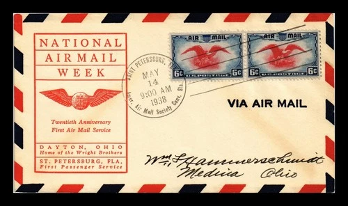 US COVER NATIONAL AIR MAIL WEEK FDC SCOTT C23 PAIR ST PETERSBURG FLORIDA