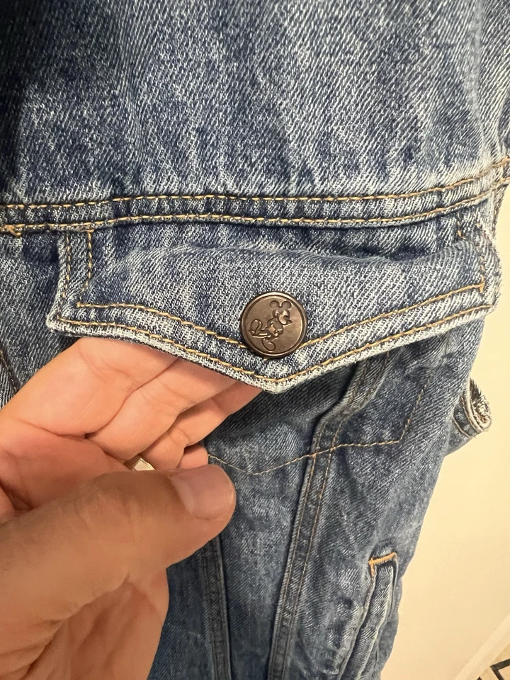 Colete jeans reversível vintage Disney Mickey Mouse World Traveler tamanho grande - Imagem 3 de 4
