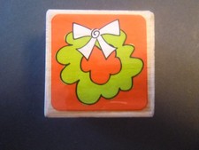 Holiday Wreath - Rubber Stamp - Wood Mounted - Used