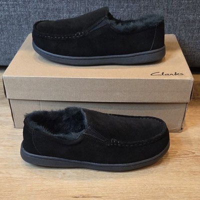 Clarks Gorstan Step Men's Black Suede Lined Slip-On Slippers US 8 M EU 41 NWOT