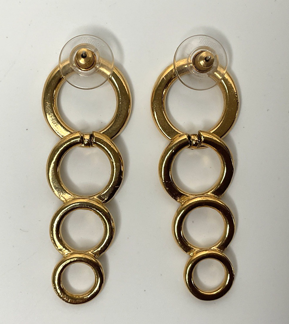Trifari Interlocking Circle Long Dangle Pierced E… - image 3