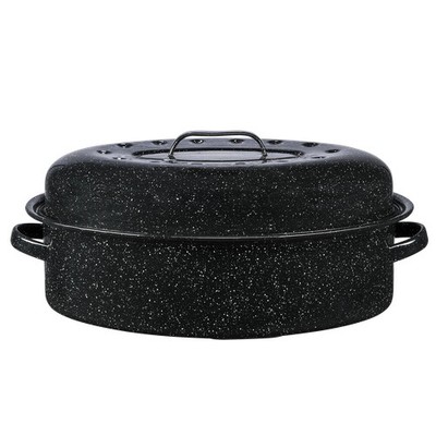 Granite Ware 18'' Covered Oval Roaster, 15 Pound Capacity, Roasting Pan