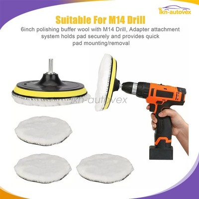5x 6'' Buffing Polishing Pad Wool Wheel Mop Kit For Car Polisher Drill Adapter
