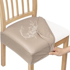 Waterproof Pu Leather Seat Covers for Dining Room Chairs Set of 4, Stretch Fi...