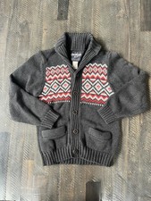 Oshkosh Bgosh Chunky Knit Argyle Cardigan Sweater Boys 8 Gray Fair Isle