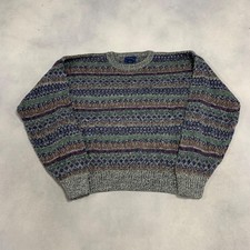 Vintage Knitted Jumper Abstract Patterned Grandad Knit Sweater Men's L