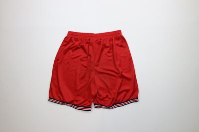 s*e様 【80s〜90s】 FILA wine red baggy short Vintage 90s Fila Mens XL Spell Out Striped Mesh Above Knee