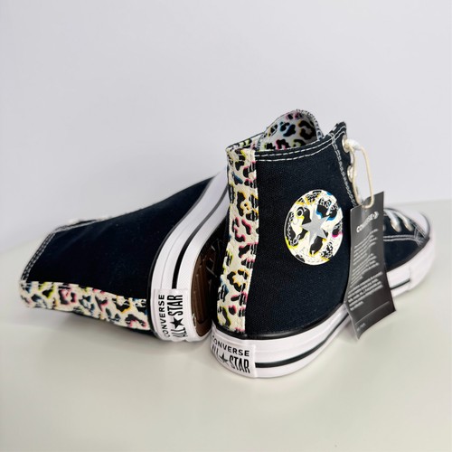 Converse Chuck Taylor All Star Hi Girls Shoes Size 3, Black Rainbow Cheetah