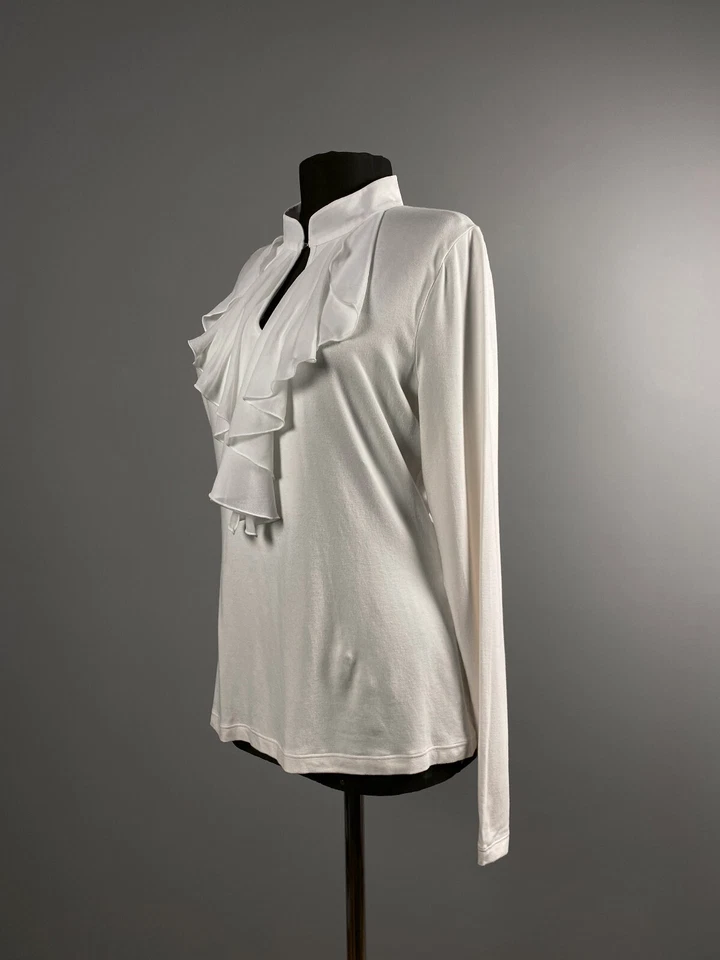 Редкий Wolford женщин белый глубокий воротник эластичной собранными в Рюш Топ пуловер блузка размер M - Изображение 3 из 4