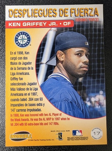 1999 Pacific Invincible Seismic Force - Ken Griffey Jr #17 - L3 - Fast Ship - Picture 2 of 2