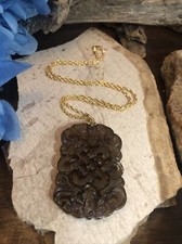 Brown Open Work Carvd  JADE Milor 925 Sterling Rope Chain Necklace