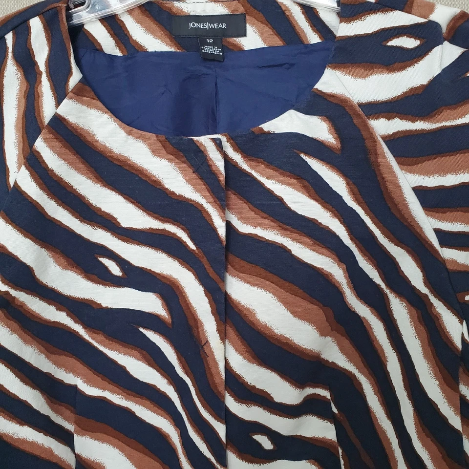Jones Wear Zebra Print Cotton Snap Button Jacket Size 12 Short Sleeve Cropped - Image 2 of 4
