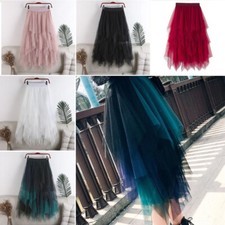 Abito lungo donna gonna a rete in tulle elastico vita alta strati gonna plissettata