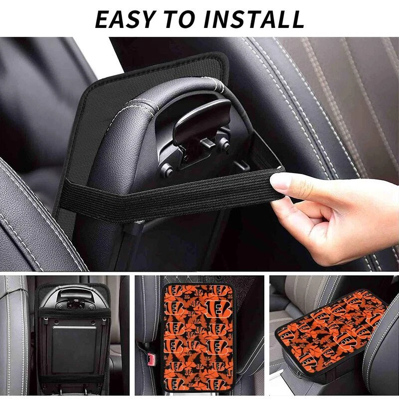 Cincinnati Bengals Car Armrest Cushion Hawaiian Print Auto Car Box Cover Pad