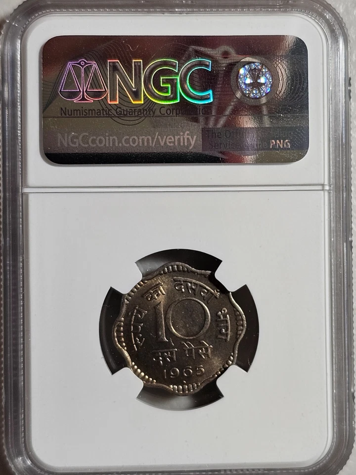 India 10 Paise 1965B NGC MS 65 - Image 2 of 2