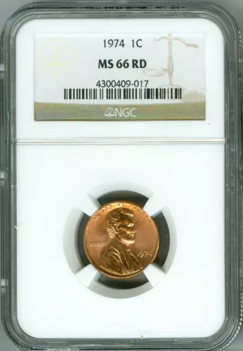 1974 NGC MS66 RD Lincoln Cent, 2nd Finest Registry, Business, Eye Appeal, Bright