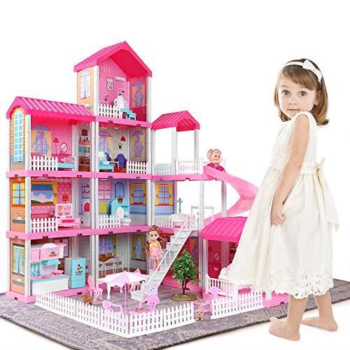 TEMI Doll House Playhouse Girl Toys 4-Story 11 Doll House Rooms with Doll  Toy