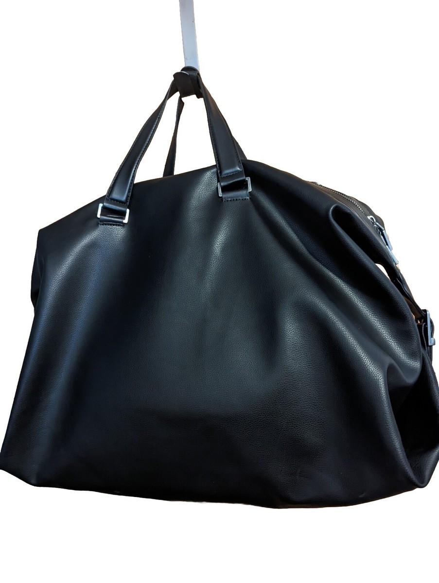 NWT* Zara Men's XL Black Faux Leather Top-Zip Bowling Tote