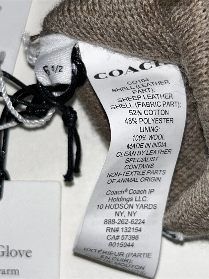 NEW COACH Size 6.5 Women's Gloves Oak SIG C Jacquard Leather Wool Lined TECH $95 - Image 3 of 4