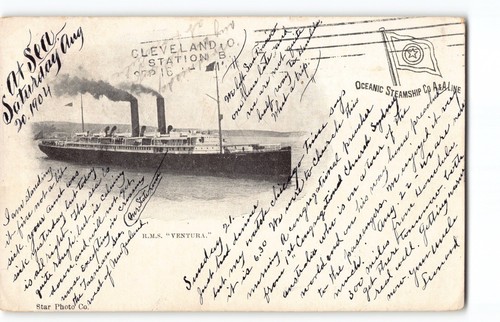 Private Mailing PC 1904 SS Ventura~Oceanic Coal Ship CA-Hawaii-NZ & Australia-L1 - Picture 5 of 6
