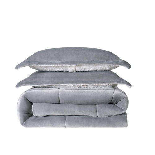 Truly Soft Comforter Set King Polyester Machine Wash Solid Color Gray 3-Piece - Picture 2 of 6