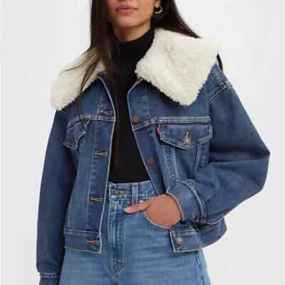 Damen Strauss & Co Jeansjacke Biker Baumwolle Lkw Sherpa Innenfutter XS VON187