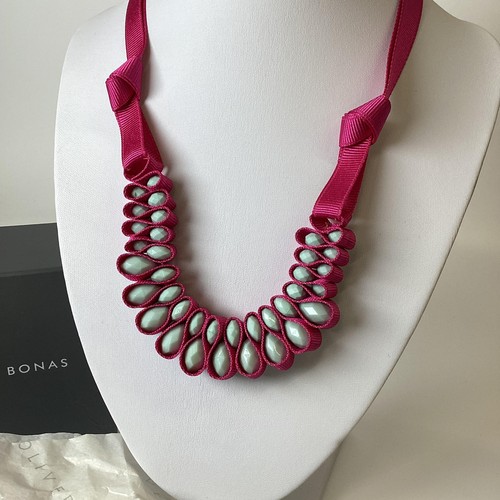 Oliver Bonas Pink Ribbon with Blue Beads Necklace & Bracelet Set - Picture 3 of 4