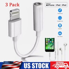 3PCS For iPhone Headphone Adapter Jack 8Pin to 3.5mm Aux Cord Dongle Converter  